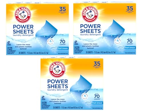 Image of Arm & Hammer Laundry Detergent Power Sheets,Fresh Breeze, up to 210 Loads, 35 Ct (Pack of 3)