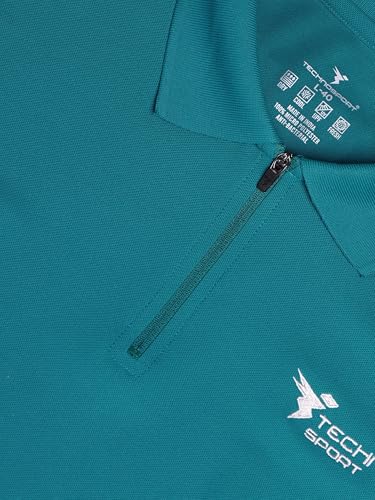 Image of TECHNOSPORT Men's Solid Polo T-Shirt MATPIQ Quick Dry Slim Fit Sports Tee for Gym Casual Smart Wear UPF50+ Anti Odour