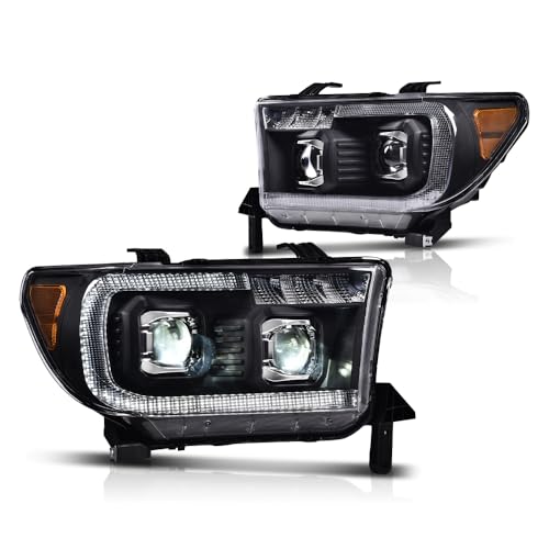 Image of GRAND ORANGE LED Tube Headlights Assembly Compatible with Toyota Tundra 2007-2013 /Fit Toyota Sequoia 2008-2017 Driver & Passenger Side Headlamp Amber Reflector TO2502171 TO2503171 811500C051