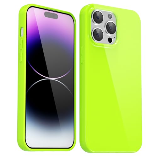 Svanove for iPhone 14 Pro Max Case Silicone, Glossy Soft Rubber Gel Jelly Cute Protective Plastic Simple Plain Phone Case Cover for Women Girl, Slim Thin Flexible Shockproof TPU, Neon Green Lime