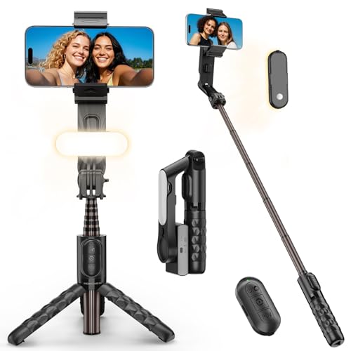 Opiniones de Estabilizadores - los preferidos. 31 KOSCHEAL Estabilizador para Celular, Selfie Stick de 1 Eje con luz de Relleno y Control Remoto, Compatible con Android e iPhone, Ideal para Grabar en Youtube y TikTok