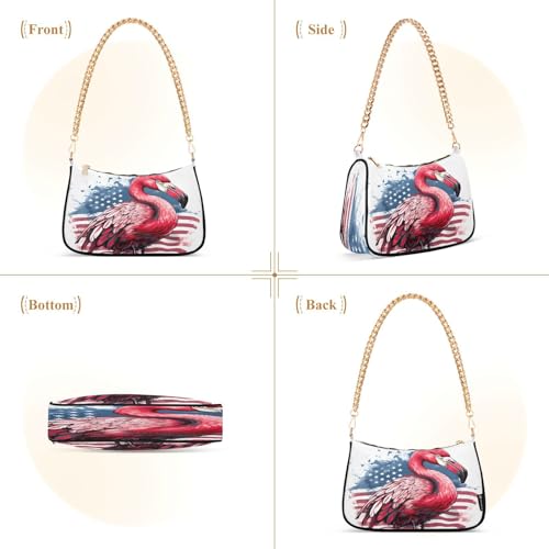 Image of Shoulder Bags for Women American US Flag Independence Day Patriotic Hobo Tote Handbag Small Clutch Purse with Zipper Closure