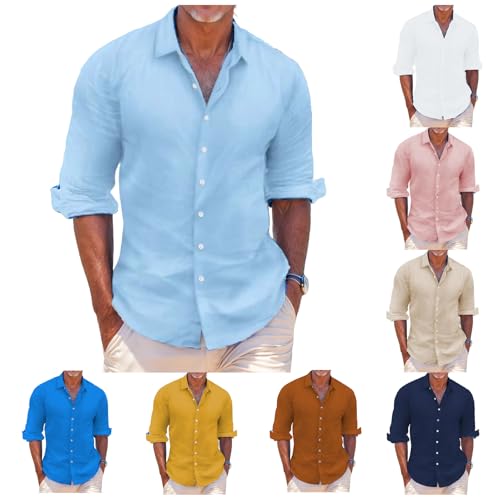 Mens Button Down Shirts for Men Casual Long Sleeve Lapel Collar Solid Slim Fit Shirt Hawaii Summer Spring Beach Tops4