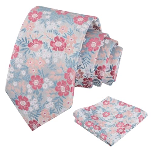 Image of Alizeal Mens 3.15'' Natural Flower Pattern Tie with Floral Pocket Square Set