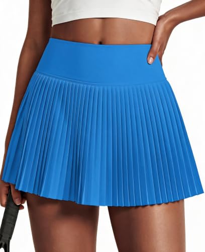 PINSPARK High Waisted Casual Pleated Golf Athletic Tennis Skorts for Woman Mini Short Active Running Hiking Sport Skirts, Sparkle Blue XX-Large