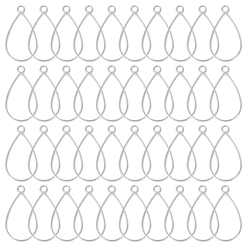 50pcs Open Bezel Pendants Open Back Frame Pendant Hollow Frame Pendants Open Bezels Geometric Pressed Flower Frame for Resin Casting,Jewelry Making,DIY Crafts(White K,Teardrop)
