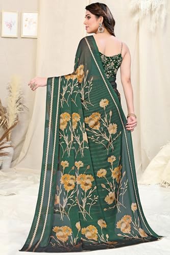 Image of MIRCHI FASHION Women Sari Georgette Plain | Breathable Lightweight Solid Color Saree for Office and Regular Wear with Blouse Piece