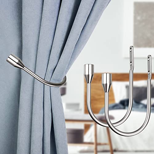 Sumnacon 2 Pcs Metal Curtain Holdbacks, Decorative Wall Mounted Drapery Tiebacks With Screws, Heavy Duty Window Treatment Holdbacks For Home Decor, Silver #TOP1