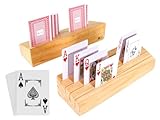 Wooden Playing Card Holder Set & Deck of Cards - Versatile Card Stand & Rack for Kids, Adults, Seniors - Ideal for Bridge, Canasta, Samba - Durable Wood Board for Organized, Hands-Free Play CLEAR HUKU