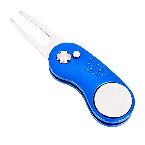 Mile High Life - Herramienta Plegable de Metal para Golf con botón desplegable y Marcador de Bola magnético Forma, Blue Curve