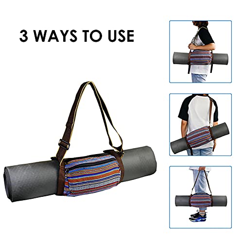 Grebest Yoga Mat Bag With Shoulder Strap,12.2" X 10.63"Bohemian Style Large Capacity Polyester Retro Adjustable Buckle Shoulder Bag For Gym Brown 12.2" X 10.63" #TOP4