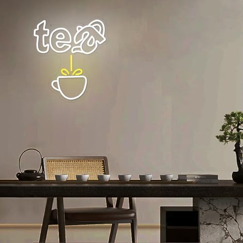 Image of Tea Neon Sign Teapot LED Neon Light White Tea Bar Neon Sign Decor Hanging for Coffee Station, Teahouse, Restaurants, Home, Farmhouse, Kitchen Decoration