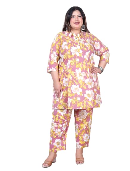 Image of NISHIRE Women's Cotton Floral Co-ord Kurta Set, Plus Size Stylish Ethnic Wear Set