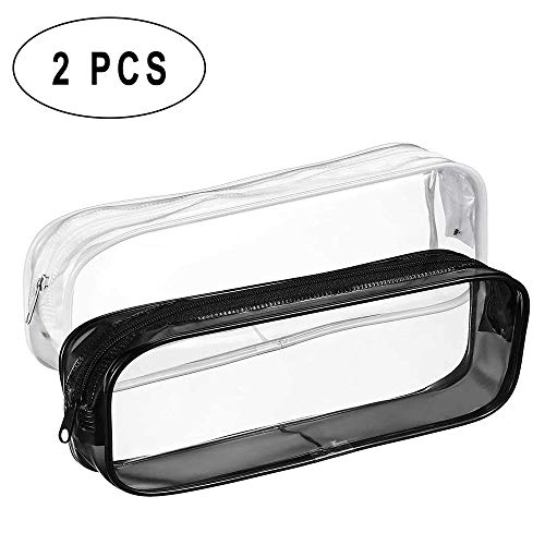Preisvergleich Produktbild 2 Stück Durchsichtige Federmäppchen, Transparente Kosmetiktaschen, Wasserdichte Pvc-großraumtaschen Für Schreibwaren, Kosmetikspeicher (Schwarz, Weiß)