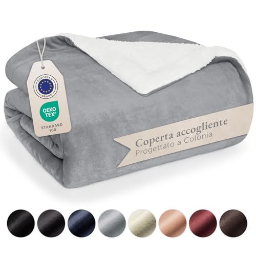 Blumtal Coperta Matrimoniale Sherpa - Coperta Pile - Plaid Divano Super Morbida - Coperta Plaid Matrimoniale Sherpa di Alta Qualità Certificata OKEO-Tex - 220 x 240 cm - Grigio