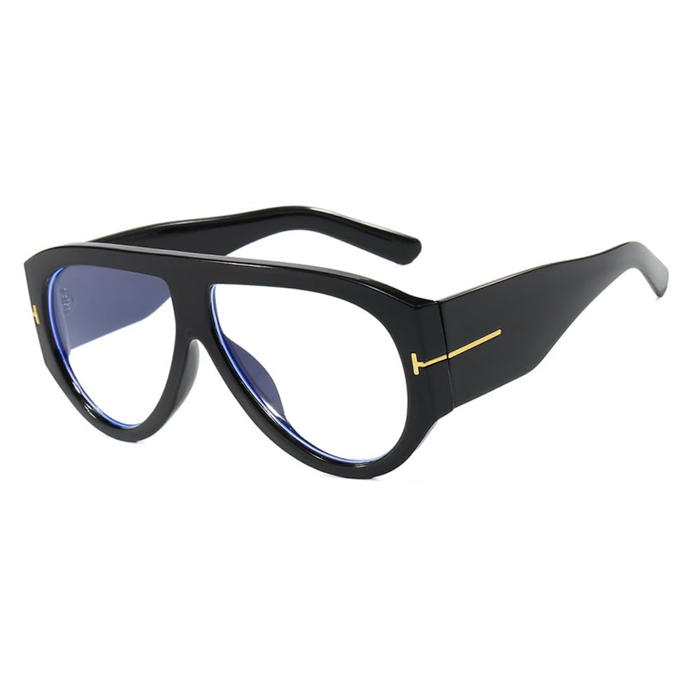 Lranolwxv Women's Black Clear Oversized Sunglasses Uv400 Protection Pilot Thick Temples Sun Glasses Luxury Sunnies Outdoor Travel Street