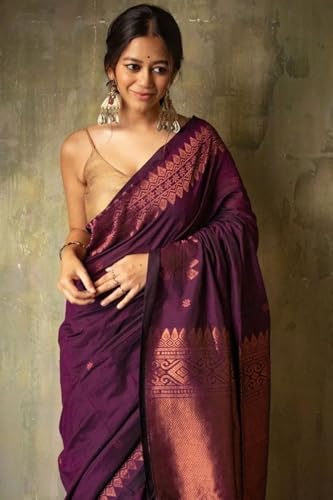 Image of SGF11 Women's Kanjivaram Soft Cotton Linen Silk Saree With Blouse Piece