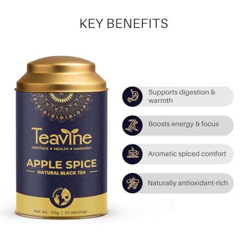 Image of TEAVINE Apple Spice Black Tea | Premium Loose Leaf Black Tea with Real Apple Peel, Cinnamon, Clove, Star Anise & Orange Peel | Rich Aroma & Flavor | Includes free Stainless Steel Infuser