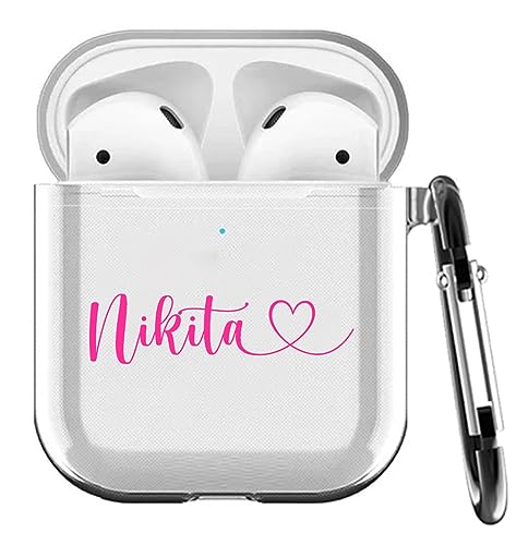 Image of MITZVAH Custom Name Personalised Airpod 2 Case for Airpods 1st and Airpod 2nd Generation Case Cover, Customized Airpods 2 Transparent case with Keychain (Heart After Name-Pink)