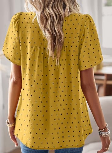 Image of Falechay Womens Summer Tops Crewneck Short Sleeve Shirts Casual Chiffon Blouses Flowy Lace Hem Boho Clothing Trendy 2026