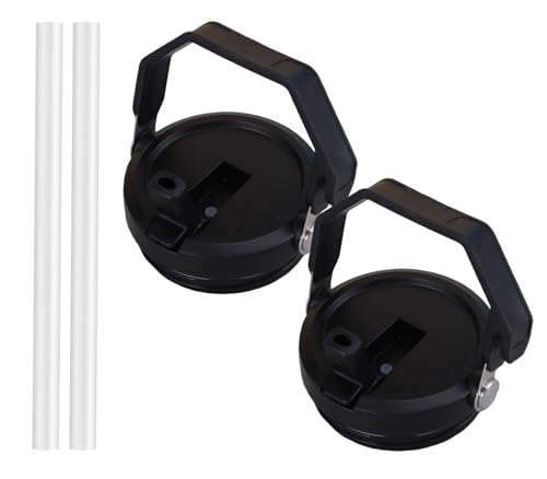 2 Pack 40 oz Tumbler Flip Straw Lid Replacement Fit for 40 oz Stanley Quencher, Leak Proof,Handle On Top,Reusable Tumbler Cover Compatible with 40oz Stanley Quencher (Pure Black)