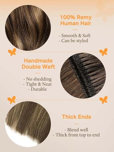 Image of DOORES Human Hair Extensions Sew in, 20 Inch 120g Balayage Chocolate Brown to Caramel Blonde, Weft Hair Extensions Straight