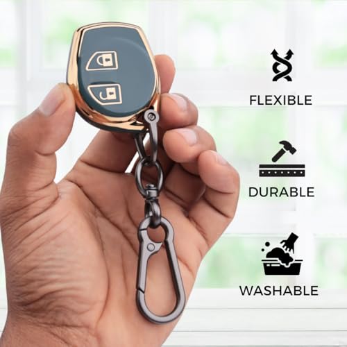 Image of KEYCEPT Gold Line TPU Key Cover Compatible with Suzuki Swift, Dzire, Ertiga, Baleno, Celerio, Ritz, Brezza, Scross, Fronx, Ciaz, Jimny, S Presso 2 Button Remote Key with Keychain. (Keychain 1, Blue)