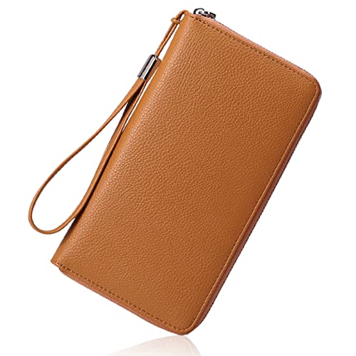 GOIACII Womens Wallet RFID Blocking Leather Zip Around Wallet Large Capacity Long Purse Credit Card Clutch Wristlet