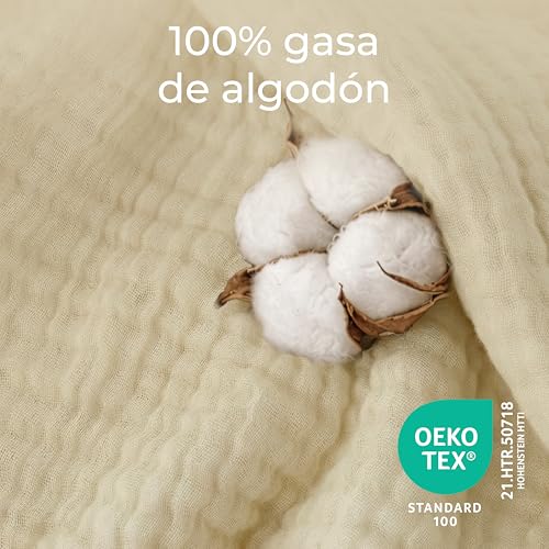 Manta de muselina Dreamzie de algodón Oeko-Tex beige suave para un sofá elegante 3
