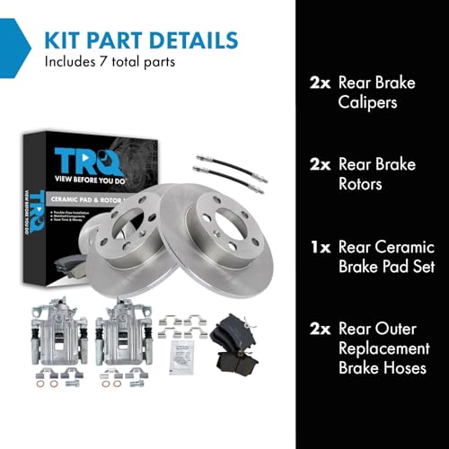 Image of TRQ Rear Brake Pad and Rotor Set Ceramic Calipers Compatible with 1999 Volkswagen Jetta
