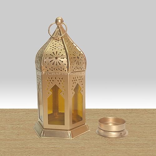 Image of Moroccan Lanterns & Candle Holders for Home Decor - Unique Diwali & Christmas Gifts (Red - Yellow, Set of 6)