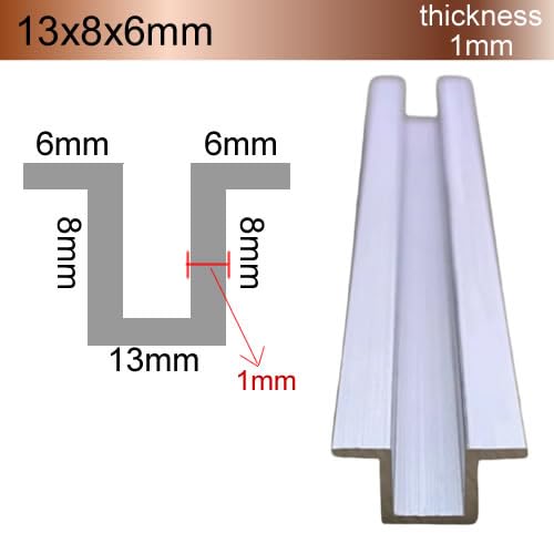 Perfil de canal en U de aluminio, 13 x 50 mm de ancho, 500 mm de largo, 2 piezas, ranura versátil de aluminio para proyectos de bricolaje, construcción y mejoras del hogar