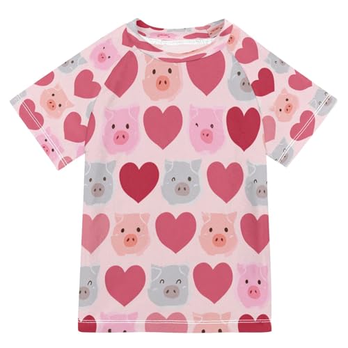 Boys Short Sleeve T-Shirts Love Cartoon Farm Pigs Rashguard Kids Swim Shirts Sun UPF 50+