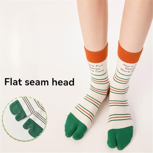 Cute Stripes Two Toe Crew Socks Flip Flop Wooden Clogs Soft Comfort Cotton Casual Socks For Teen Girls4
