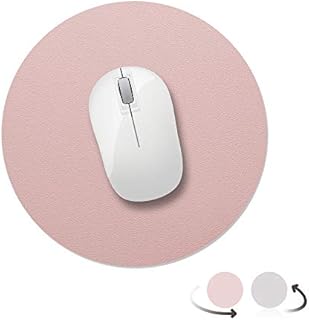 AtailorBird Mouse Pad 22cm Round Double Side Use PU Leather Protective Portable Writing Mat for Office Laptop Home - Pink&Silver