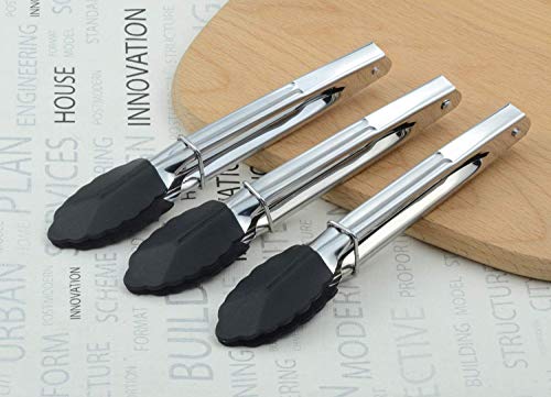 Image of HINMAY Mini Tongs with Silicone Tips 7-Inch Kitchen Tongs, Set of 3 (Black)