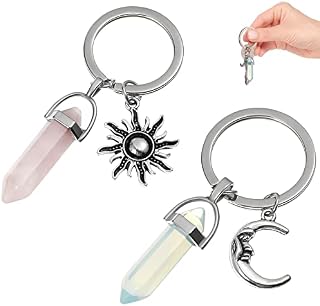 PRETYZOOM 2pcs Friends Crystal Stone Keychain Moon and Sun Charms Keyring Healing Crystal Keyring Keychain Couples Sisters BFF Jewelry Keychain