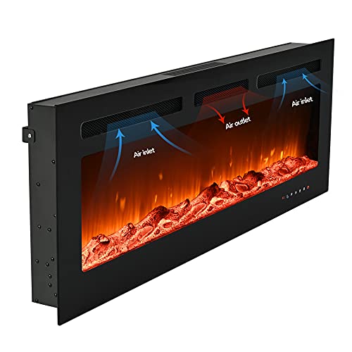 Euhomy 50inch Electric Fireplace, Recessed and Wall Mounted Fireplace Heater, Adjustable Brightness, Multiple Colors, Dual Control Remote and Touch Screen, Indoor Heater with Timer, 750W/1500W