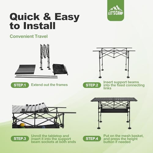 LET'S CAMP Folding Camping Table, Aluminum Roll-up Picnic Backpacking Table - Image 7
