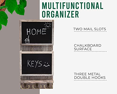 Comfify WD-0618-16-RW Rustic 2-Slot Mail Sorter Organizer For Wall With Chalkboard Surface & 3 Double Key Hooks thumb #2