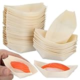 SOESFOUFU Cuencos Desechables de Madera 50 Piezas 9 Cm X 5,5 Cm para Aperitivos Barquitos Ecológicos Naturales para Snacks Fiestas Picnic Campamentos