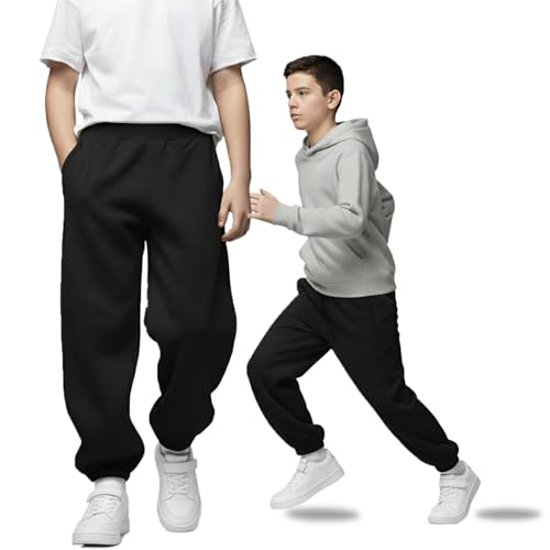 WUDEUI Black Joggers Boys, Fit School Trousers Tracksuit Bottoms with Pockets, Toddler Kids Sports Jogging Cotton Sweatpants for Aged 4-12