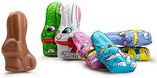 Madelaine Premium Milk Chocolate Long-eared Easter Baby Rabbits Wrapped In 6 Different Color Matte Italian Foils - 1/2 LB