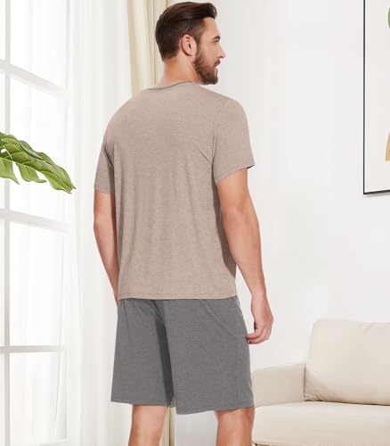 Image of NACHILA Men's Pajama Set, Cooling Bamboo Viscose Short Sleeve Top & Shorts