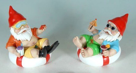Pair Tropical Beach Party Gnomes on Vacation Garden Statues