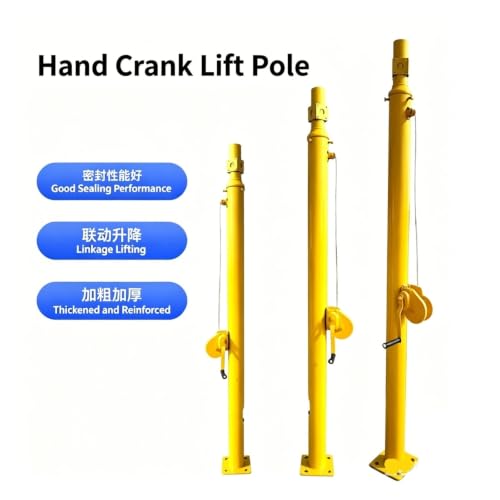 Image of 3-6M Manual Hand Crank Telescopic Mast, Heavy Duty Steel Adjustable Lift Pole for Security Camera & Lighting Equipment(Yellow,4M)