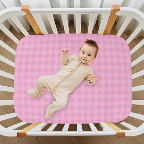 Image of Crib Sheet Breathable Soft Crib Mattress Sheet for Baby Toddler Boys Girls Fitted Crib Sheet Fit Standard Crib Mattress 52 x 28 Inch Checkered Pink