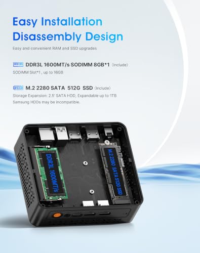 Image of Mini PC Pre 10 Pro, Core 5005U Processor, 8GB RAM 512GB SSD Mini Desktop Computer, Dual HDMI 2.5K Display Support, Gigabit Ethernet , WiFi 5 Bluetooth 5.0, Compact Business PC for Office Home