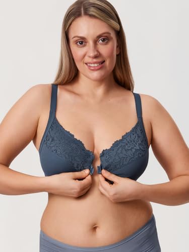 Image of DELIMIRA Women's Front Closure Posture Lace Bras | Full Coverage, Plus Size, Underwire, No Padding Unlined