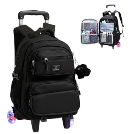 Mochila Escolar com Rodinhas, Unissex, Reforçada, Múltiplos Compartimentos, com Alça de Carrinho regulavel, para Crianças 6-12 Anos